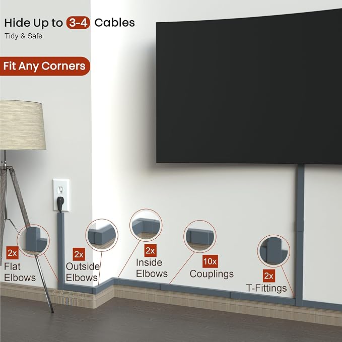 Grey Cable Cover Cord Hider - 157in Wire Hider on Wall Mounted - Image 4