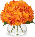 Hollyone Hydrangea Artificial Flowers in Vase Orange Silk Fake Flowers by Hollyone
