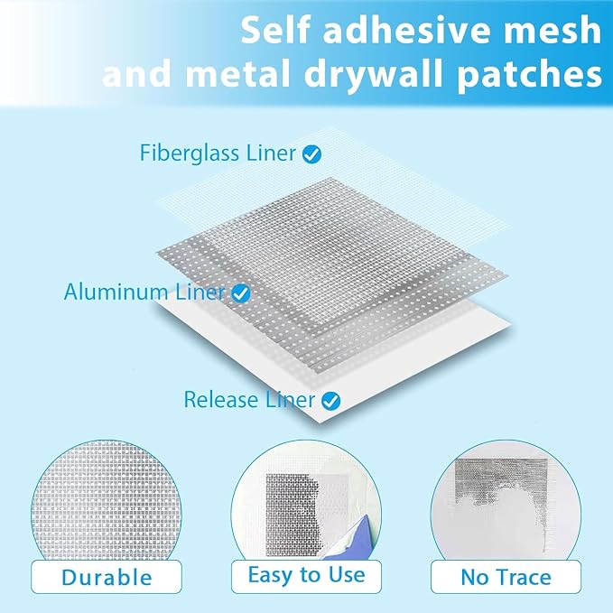 4-Pack 10x10 Inch Drywall Repair Patch Kit, Self-Adhesive Mesh - Image 4