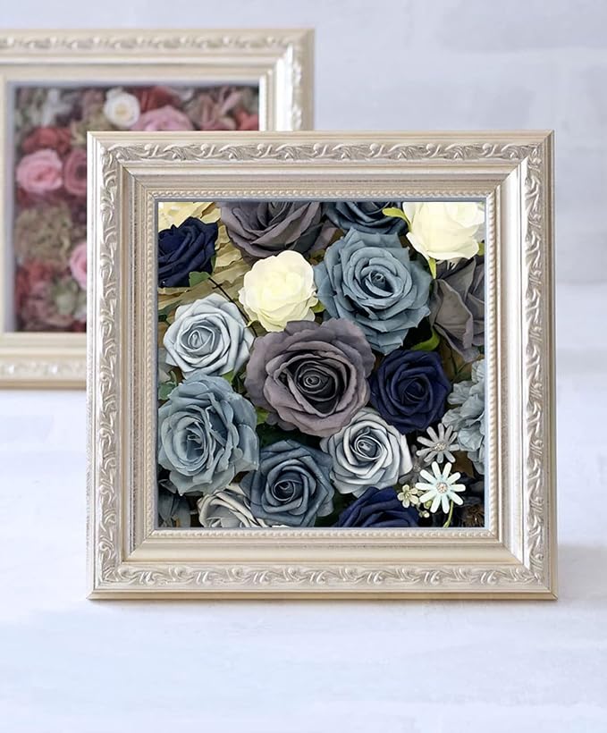 FACINOC Roses Artificial Flowers Dusty Blue Bouquet Fake Flower - Image 5