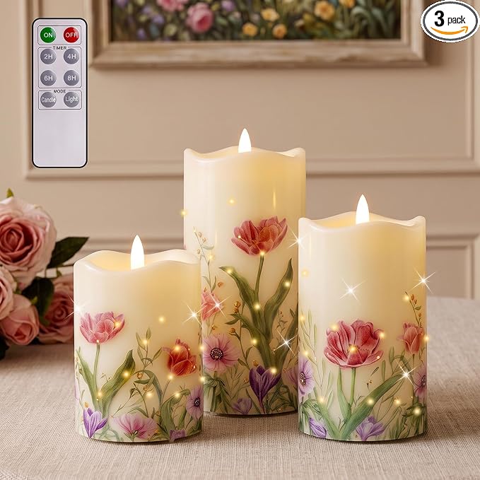 Flameless Candles, Battery Operated Floral Candles by QRF