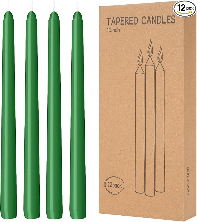 12 Pack Green Taper Candles 10 inch by LYOBATHLLC