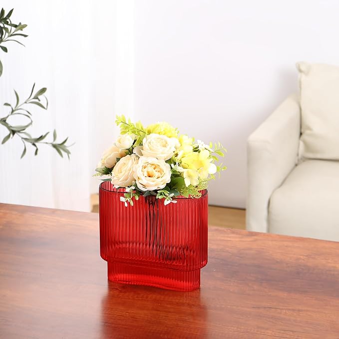 Ribbed Vase, Modern Vases for Living Room, Dining Table, 7 Inch - Image 7