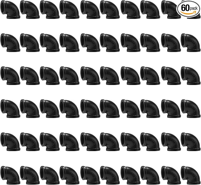 1/2" Black Threaded Elbow, 60 Pack Metal Pipe Fittings by HomeTZH