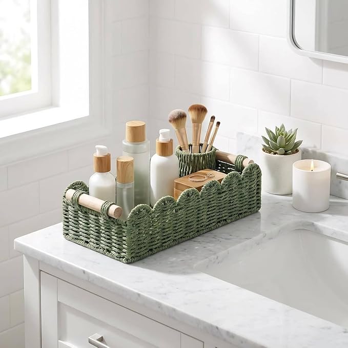 CubesLand Scalloped Toilet Paper Storage Basket W/Handle - Image 2