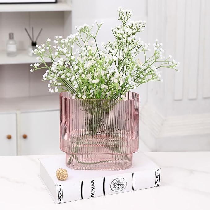 Ribbed Glass Vase, Fluted Short Vases - Image 4