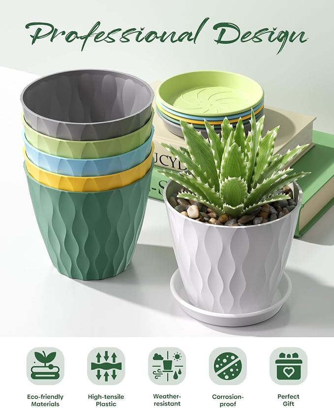 6 Pack Plant Pots with Drainage Holes, 4 Inch Plastic Indoor Flower Pots - Image 3