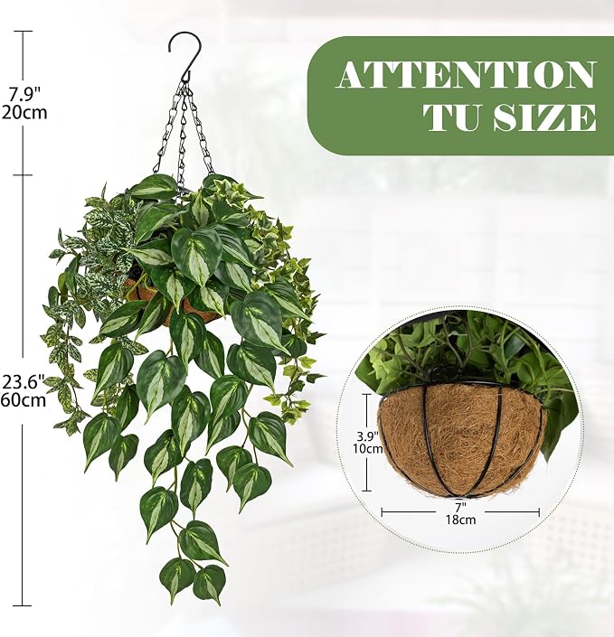 Fake Hanging Plant with Pot, Large Hanging Artificial Plants with Basket & - Image 2
