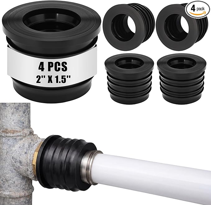 4 Pack 2'' to 1.5'' Cast Iron Hub to PVC Adapter Sewer Pipe Repair Kit Flexible by Innconee