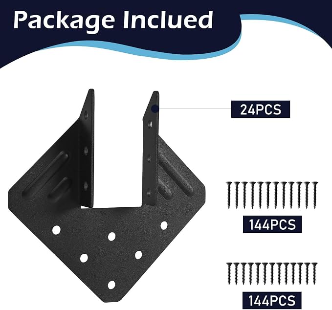 24Pcs Hurricane Tie for Rafter, Heavy Duty 2mm Thick Hurricane Strap | Black - Image 5