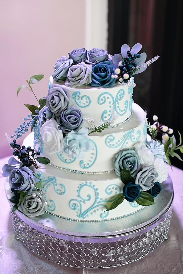 FACINOC Roses Artificial Flowers Blue Bouquet Fake Flower Bulk - Image 4