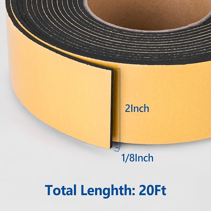 Self Adhesive Foam Tape Weatherstrip 2in x 1/8in x 20Ft High Density Foam - Image 2