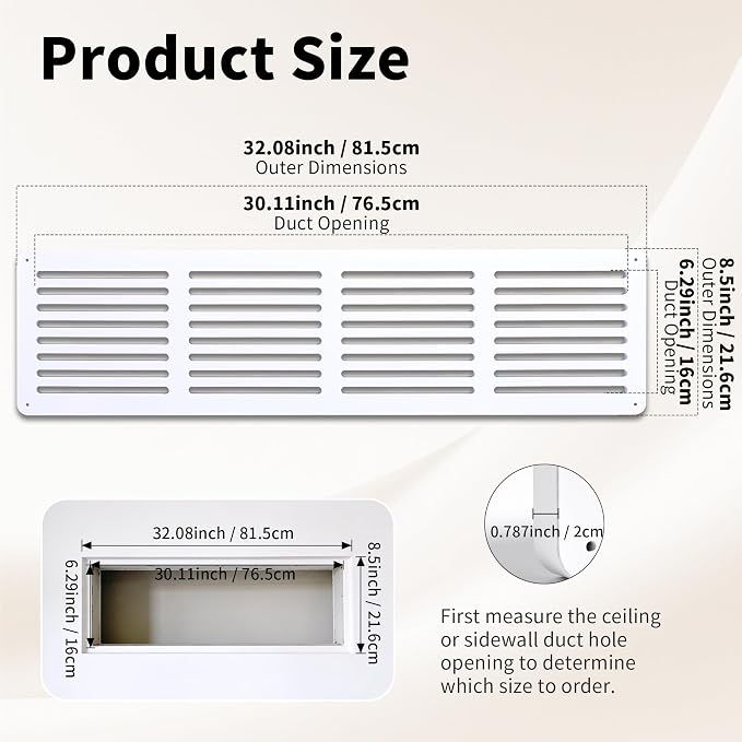 Return Air Grille Cover 32“ x 8.5”, Durable MDF - Image 2