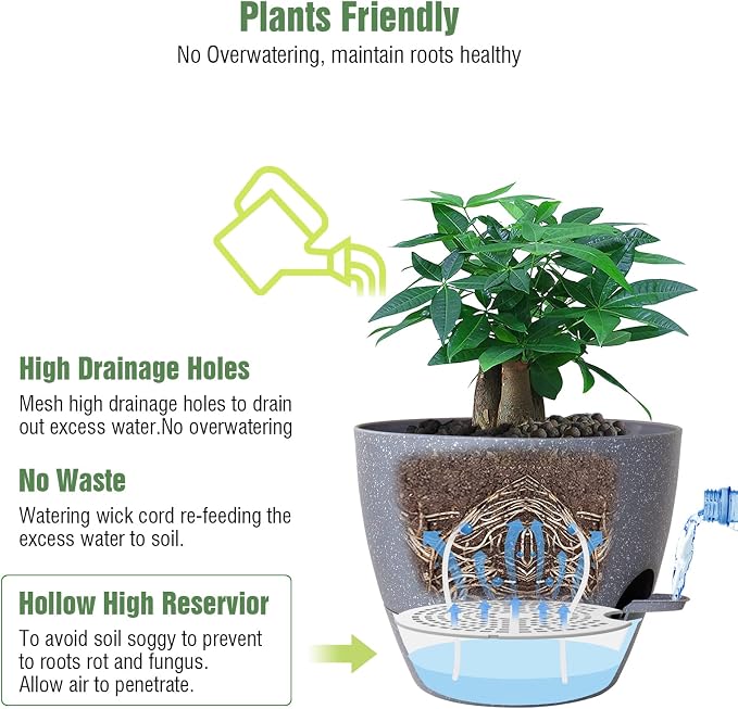 UOUZ 12 inch Large Self Watering Pots, Plastic Planters - Image 3