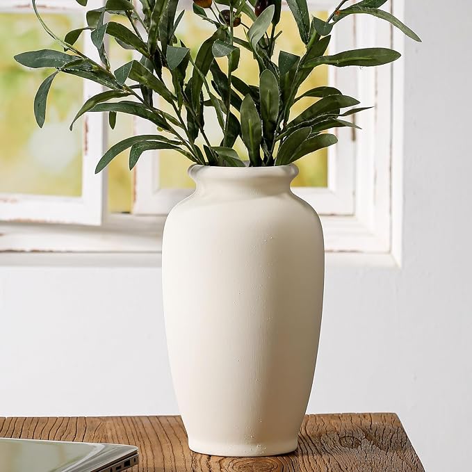 White Ceramic Vase-Boho Decorative Vase, Terracotta Tall Vases Decorative - Image 2