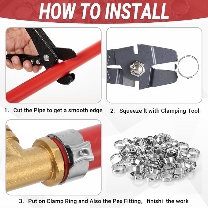300 Pcs 1/2 Inch Pex Cinch Clamps, 304 Stainless Steel Crimp Rings Single Ear - Image 4