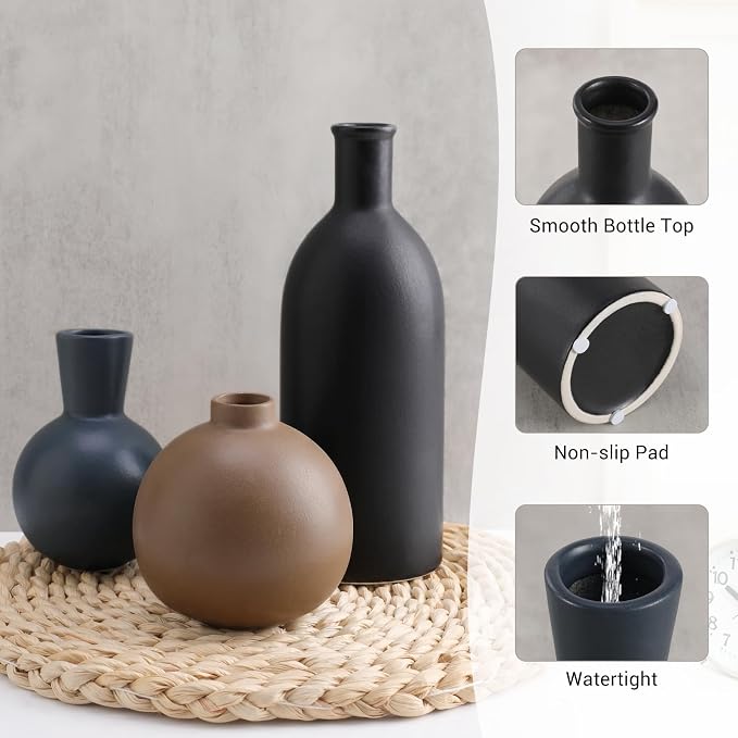 Small Ceramic Vase Set of 3, Boho Modern Flower Vase Room Decor, Farmhouse Decor - Image 5