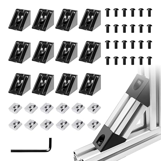12pcs 4040 45 Degree Inside Corner Angle Support Bracket Black | 40x40 Aluminum by SeekLiny