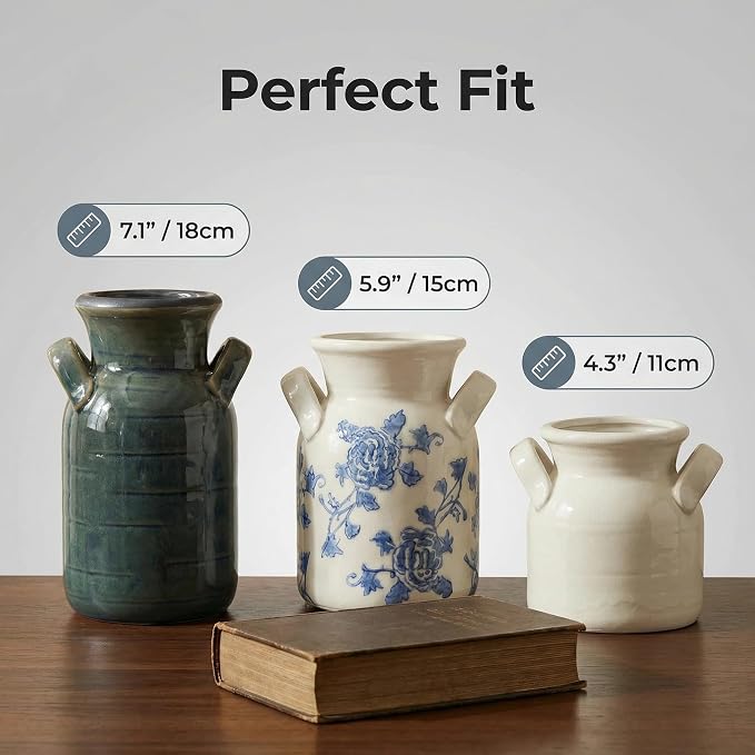Ceramic Vase Set of 3 with Two Handles, Versatile as Table Centerpiece or - Image 5