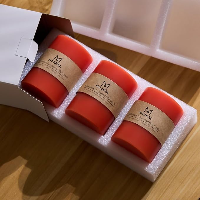 MOZEAL 3" x 4" Hand-Poured Unscented Candle, Dripless Pillar Candle Set of 3 - Image 5
