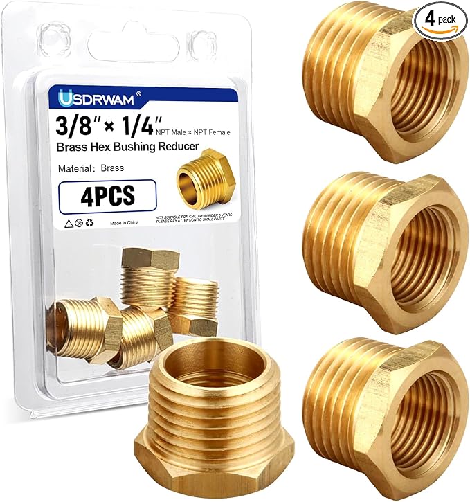 4PCS 3/8" NPT Male to 1/4" NPT Female Brass Hex Bushing Reducer Adapter | NPT by Usdrwam