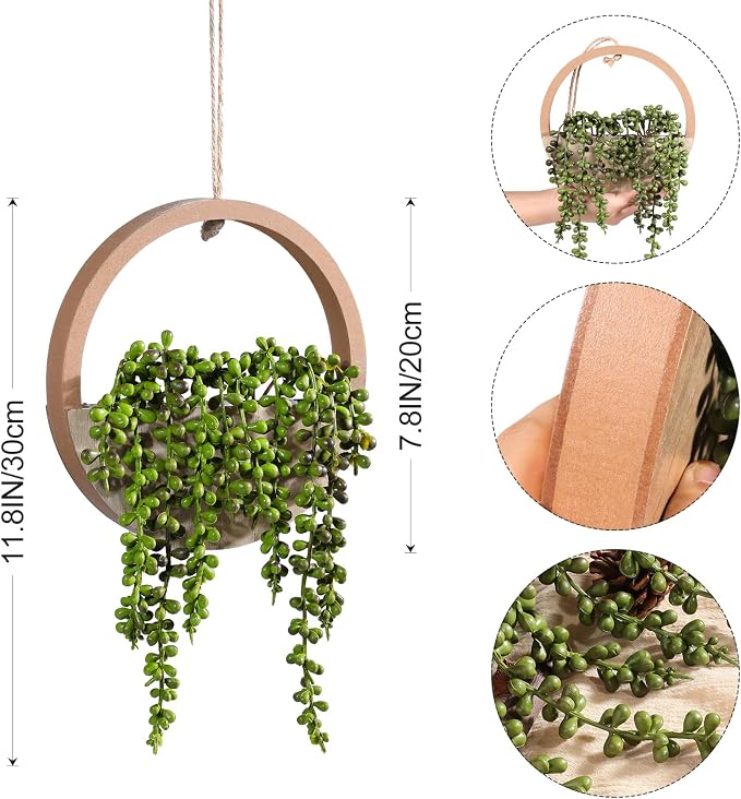 2 Pack Fake Plants Artificial Wall Hanging Succulents Plant | Boho Hanging - Image 4