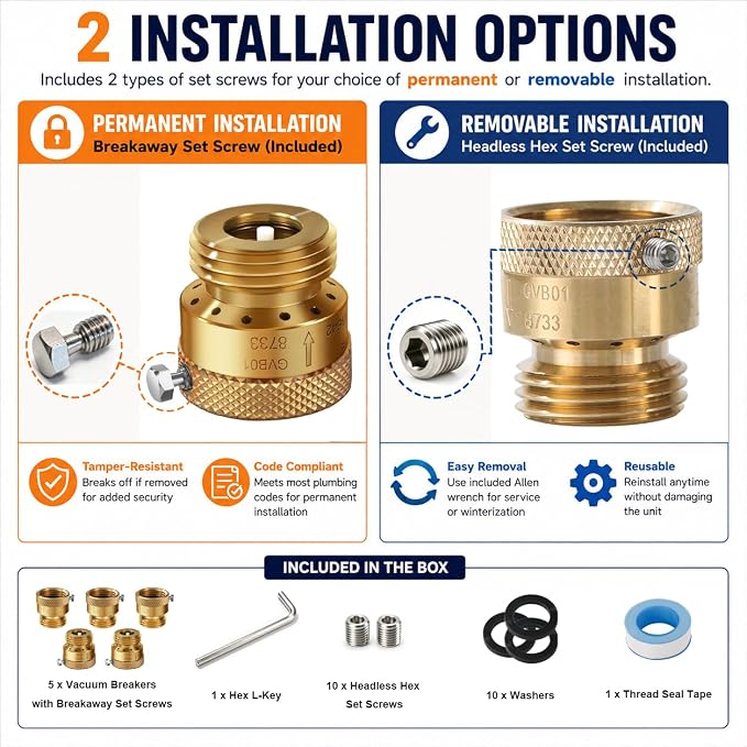 5 Pack SUNROAD Lead-Free Brass 3/4" Inch MHT Hose Bibb Connector Backflow - Image 2