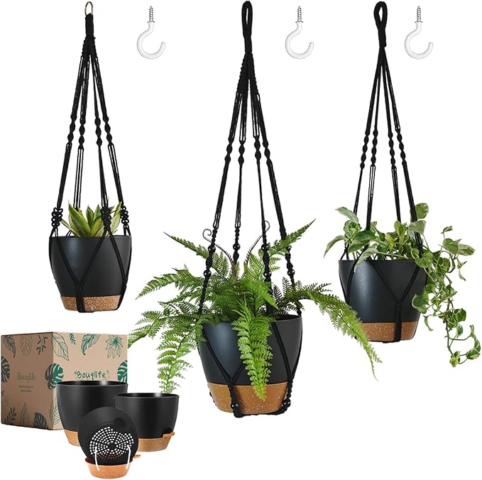 3 Pack Large Hanging Planters for Indoor Plants by Bouqlife