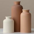 Large Modern Ceramic Vase Set, Coffee Ribbed Matte Design, 3-Piece Decorative by Vaurcesavase