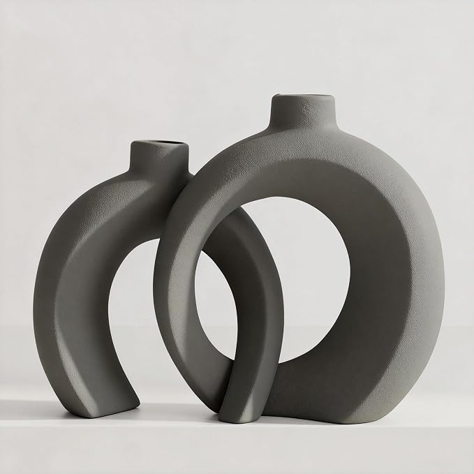 Set of 2 Gray Ceramic Vases for Home Decor Accents by Jonronboci