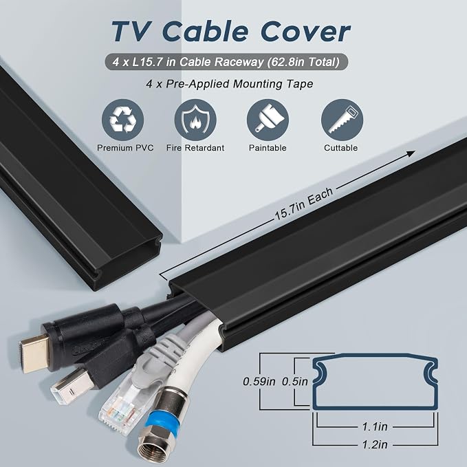 PVC Cord Hider Cable Management Wall, 62.8in TV Cable Hider | Paintable Cable - Image 3
