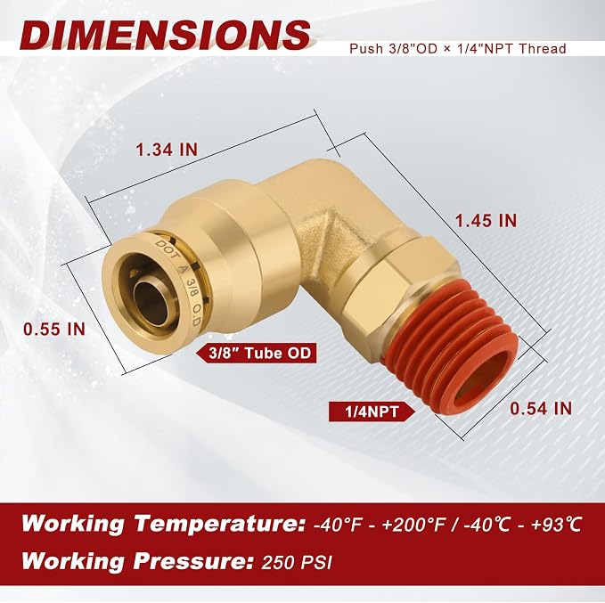 90° Swivel Male Elbow, 3/8" Tube x 1/4" NPT, DOT Approved 2PCS | - Image 5