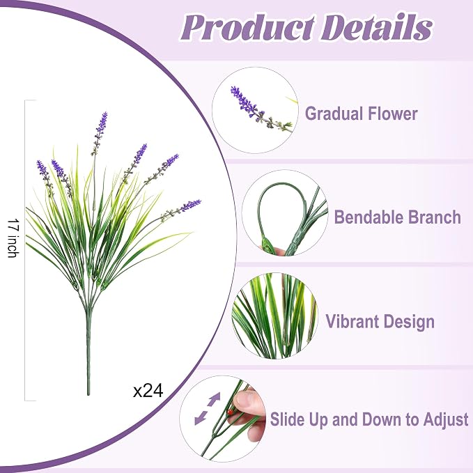 Ammyoo 24 Pcs Artificial Fake Plants UV Resistant - Image 3