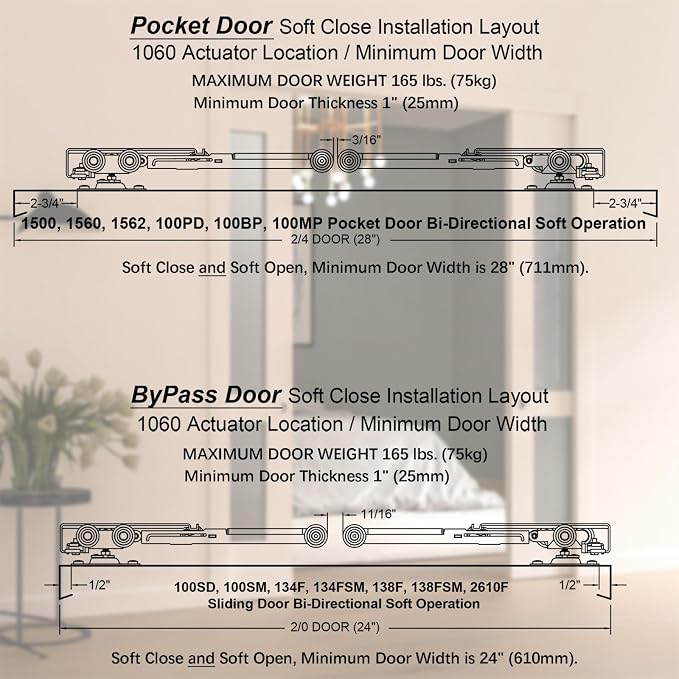 Sliding Pocket Door Bi-Directional Soft Close Rollers Kit | 1" O.D. Ball - Image 5