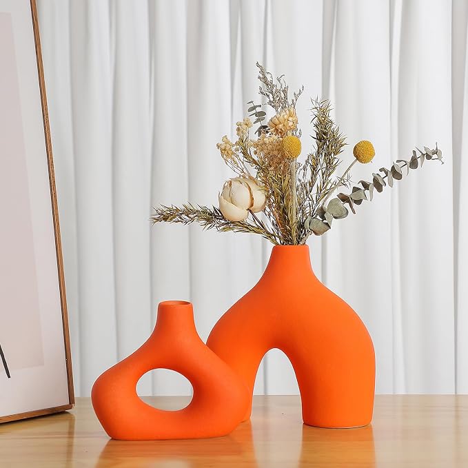 CEMABT Orange Ceramic Vase Set of 2 - Image 6