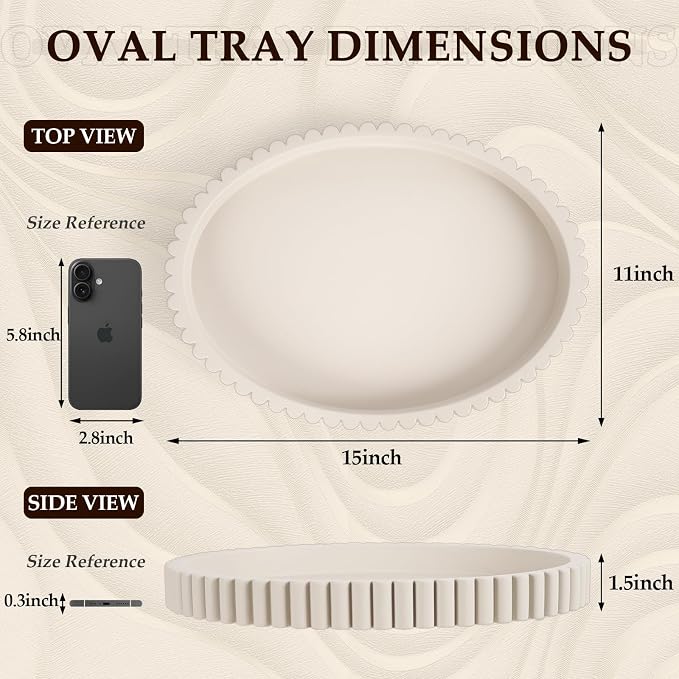 Oval Tray for Coffee Table Decor, Cream Gray | Decorative Tray, Solid Concrete - Image 3
