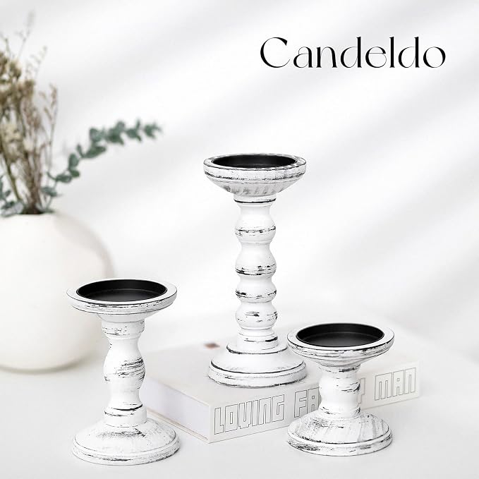 Wood Candle Holders for Pillar, Table Centerpiece, Tall Shabby Chic Decor - Image 3