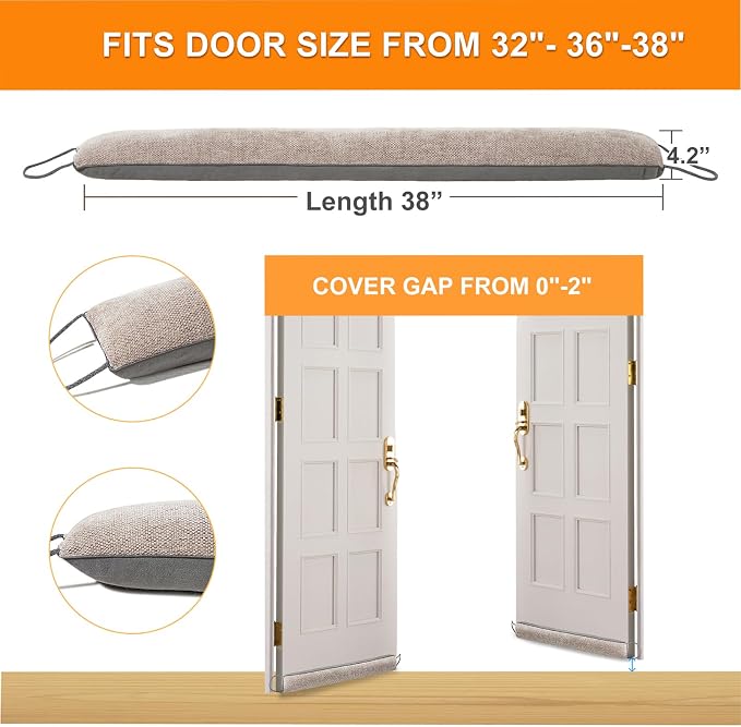 Weighted Door Draft Stopper, 38inch | Under Door Noise Blocker, Front Door - Image 2