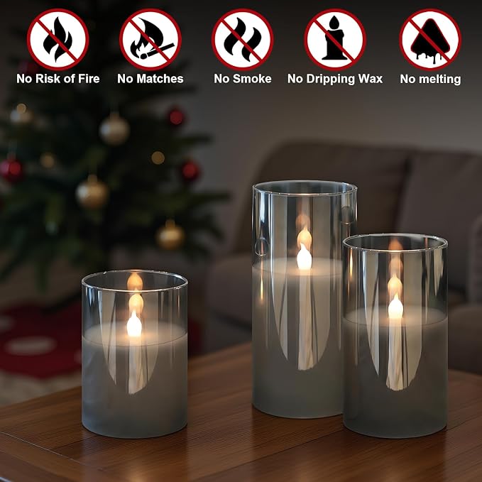 GenSwin Glass Flameless Led Candles Battery Operated Remote Timer Black | - Image 4