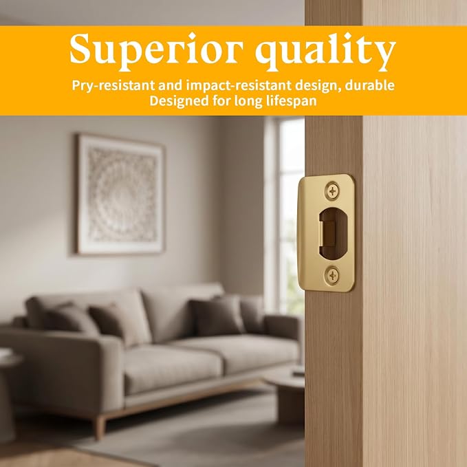 2 PCS Door Strike Plate 2-1/4"X1-3/4", Universal Gold Round Corner Strike Plate - Image 3
