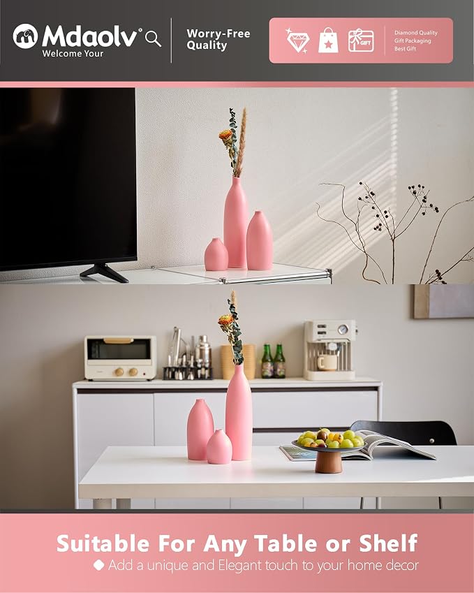 Matte Pink Vase Set of 3 - Image 4