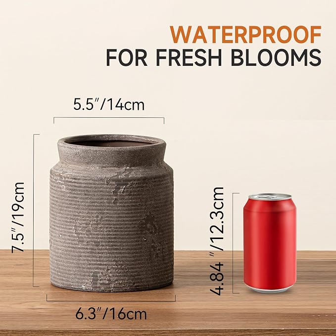 Ceramic Flower Vase 7.5 inch Farmhouse Rustic Vase - Image 3