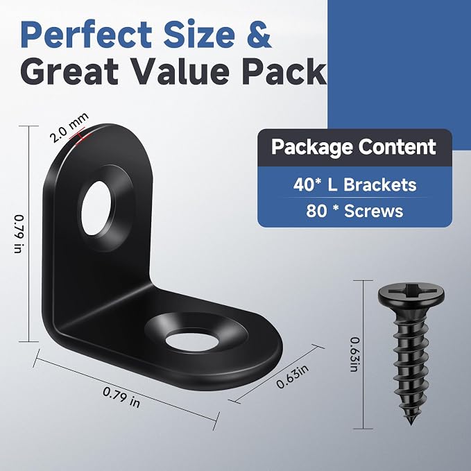 40PCS L Bracket Corner Brace Set, Stainless Steel Corner Bracket | Black Small - Image 2