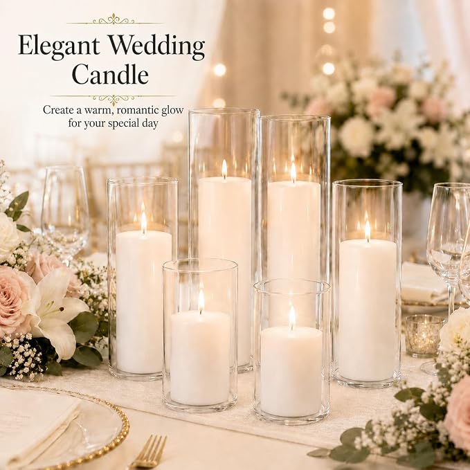 Set of 6 White Pillar Candles - Image 4