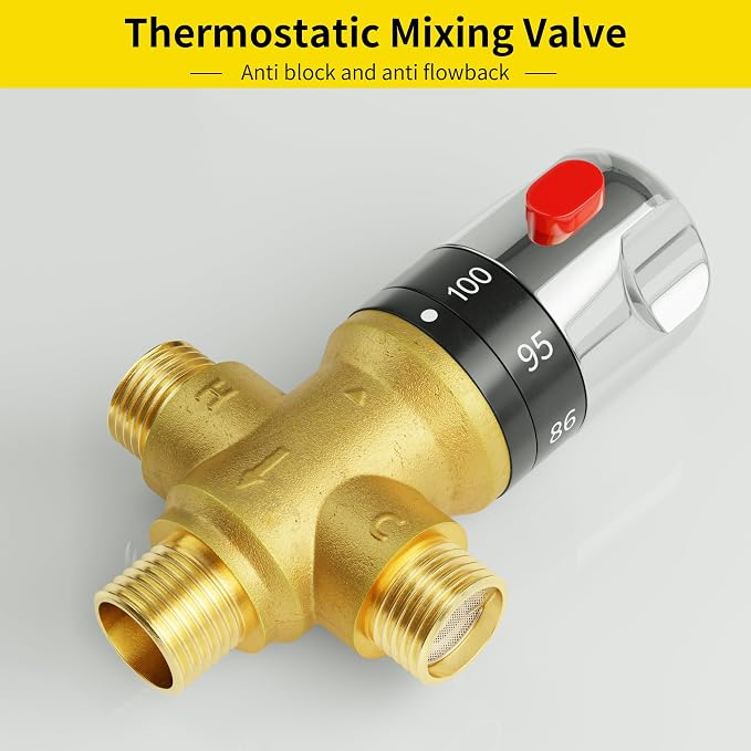FUGO Thermostatic Mixing Valve, 1/2 NPT Solid Brass Temperature Control Valve - Image 2