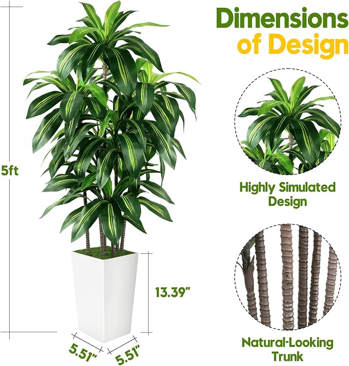 Artificial Dracaena Tree Indoor, 5FT Tall Fake Tree - Image 4