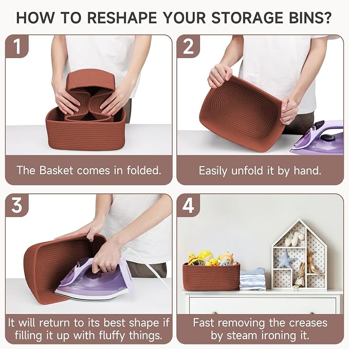 3 Pack Small Storage Baskets for Organizing, 11.8×7.8×5.1", Oxide Red | Woven - Image 8