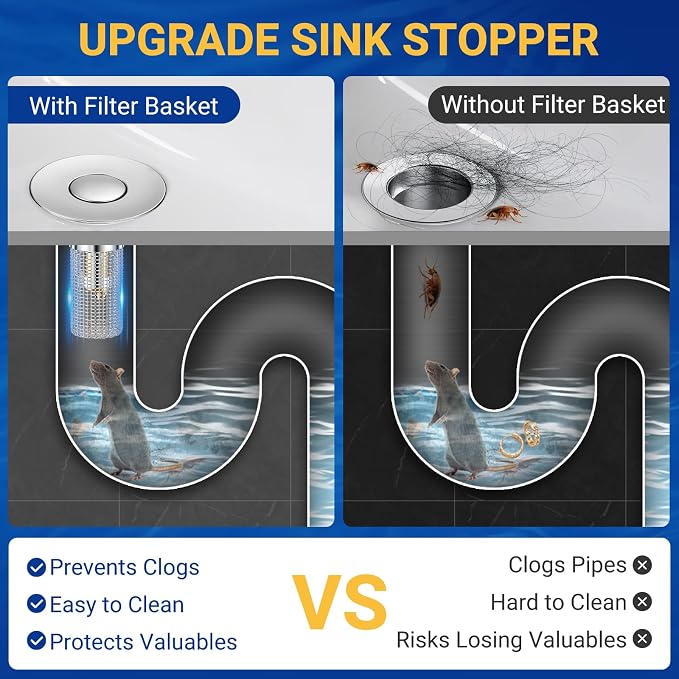 2PCS Bathroom Sink Stopper Strainer, Pop-Up Bathroom Sink Drain Strainer - Image 5