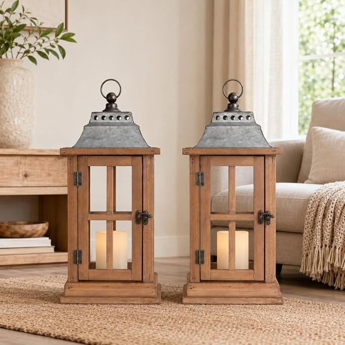 Bdor 15 Inch Outdoor Decorative Lanterns, galvanized tops, decorative candle - Image 8