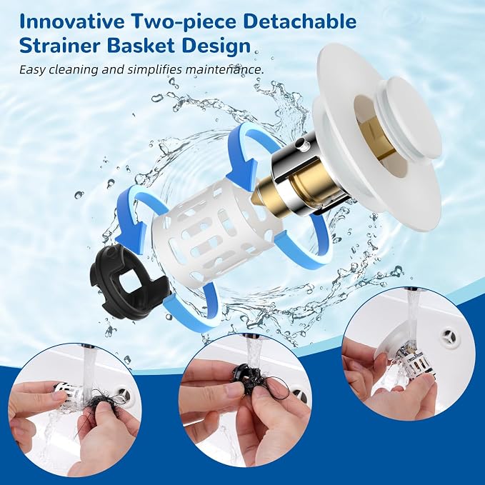 Hibbent Upgraded 3 in 1 Bathroom Sink Drain Strainer, Pop Up Stopper - Image 2